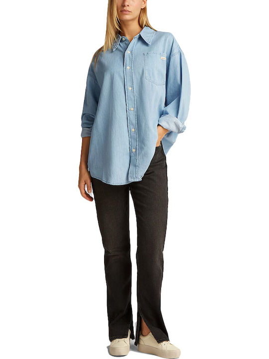 Langärmelig Damen Denim Hemd Blue