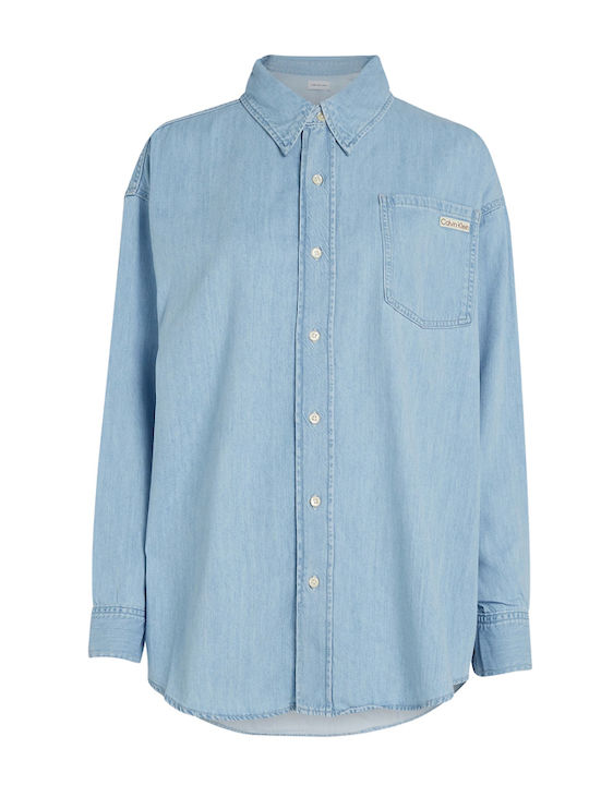 Langärmelig Damen Denim Hemd Blue