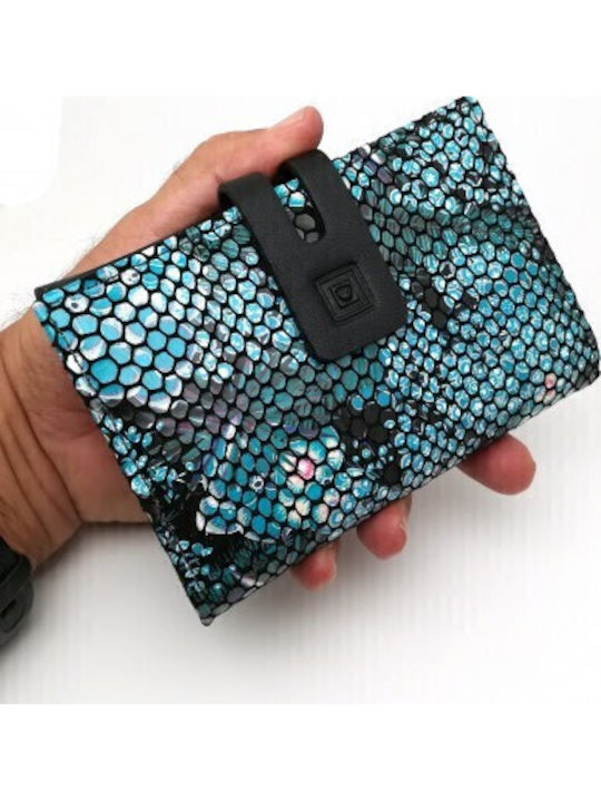 Small Leather Women's Wallet Cards with RFID Blue
