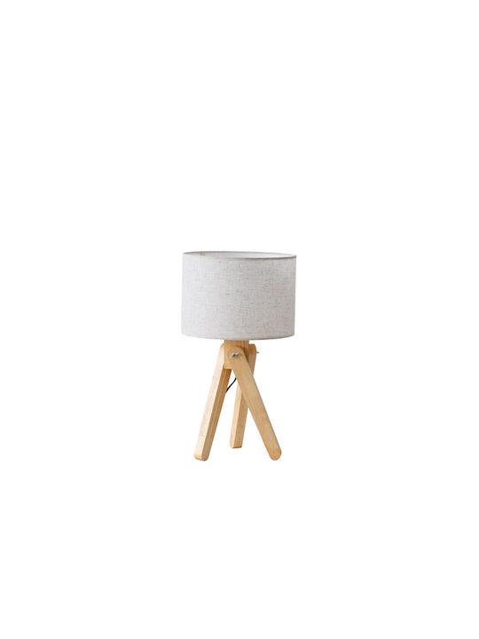 Eurolamp Wood Table Lamp for Socket E27 with Beige Shade and Base
