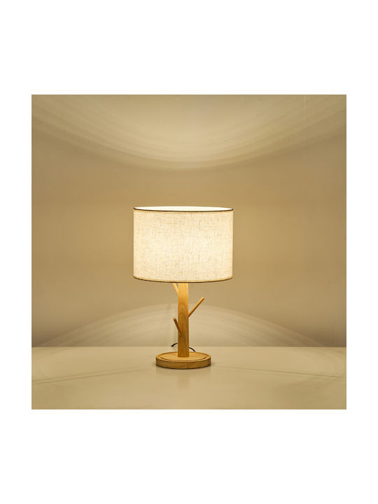 Eurolamp Wood Table Lamp for Socket E27 with Beige Shade and Base