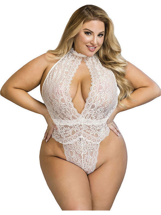 Subblime Plus Size Sexy Κορμάκι με Δαντέλα Λευκό