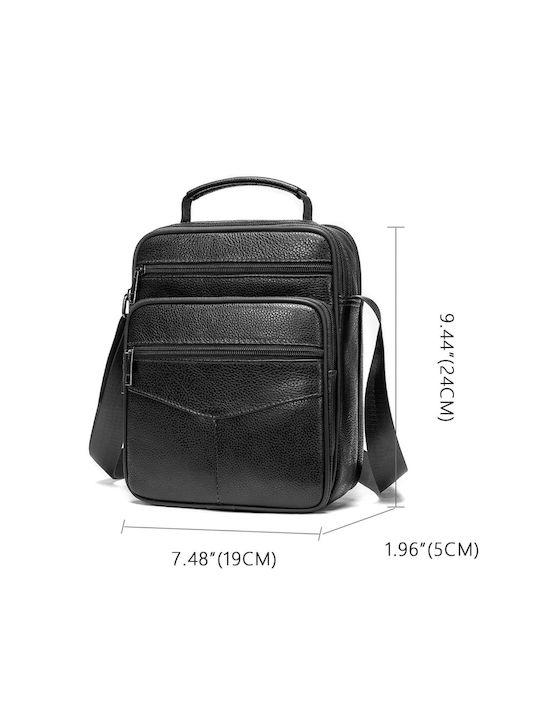 Leder Herrentasche Schulter / Crossbody Schwarz