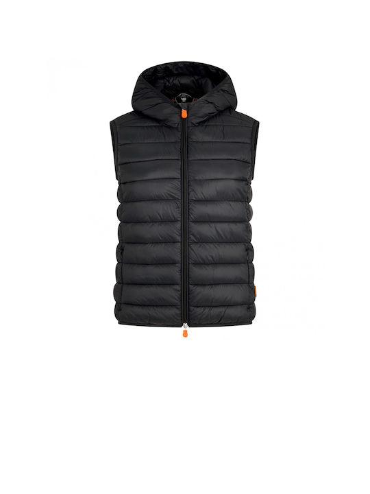 Women's Short Puffer Jacket for Spring or Autumn with Hood Black