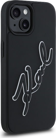 Karl Lagerfeld 3d Rubber Signature Umschlag Rückseite Silikon Schwarz (iPhone 15)