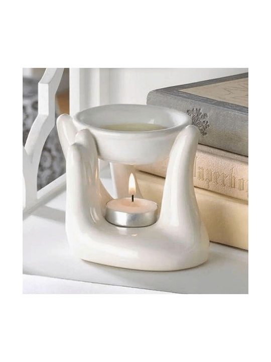 Arzător Ceramic Aromatic pentru Uleiuri Esențiale Mâini Deschise Alb 10cm