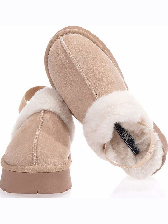 Winter Women's Slippers with Fur Beige