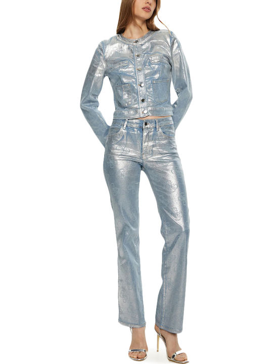 Lang Damen Jeansjacke Silver-blue
