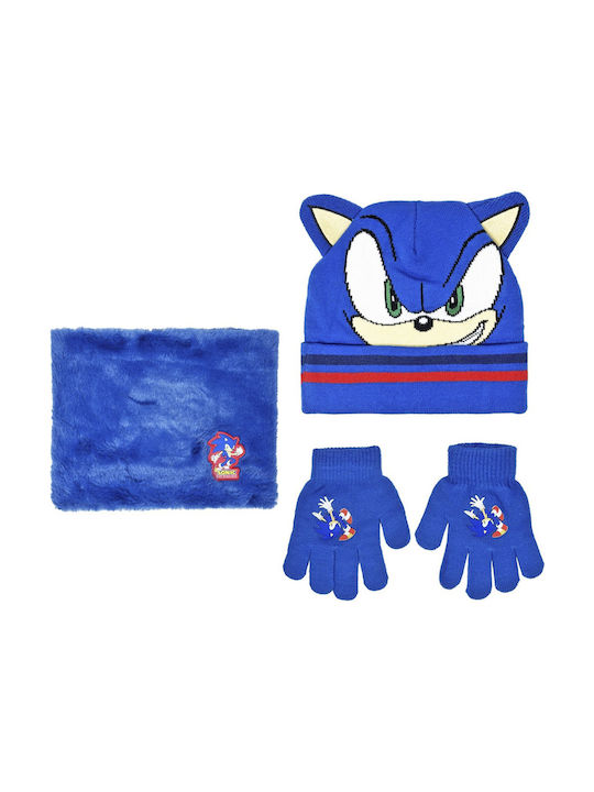 Disney Kids Beanies Set with Scarf & Gloves Knitted Blue 3pcs