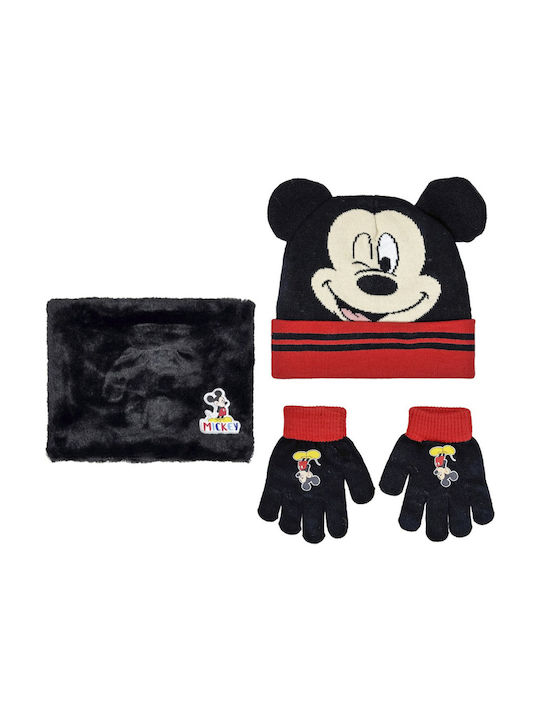 Disney Kids Beanies Set with Scarf & Gloves Knitted Black 3pcs