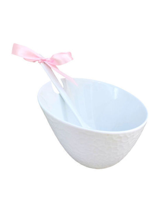 Porcelain Salad Bowl with Salad Spoons White 20x17cm