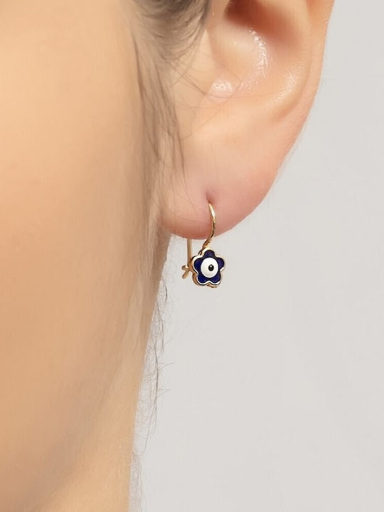 Yellow Gold Earrings K14 Flower Eye Sk11101090