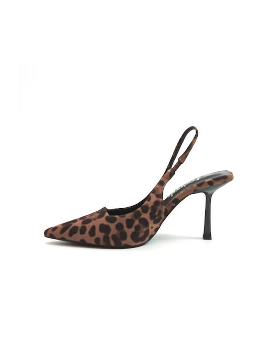 LOEVAH Brown Heels Animal Print Open Heel