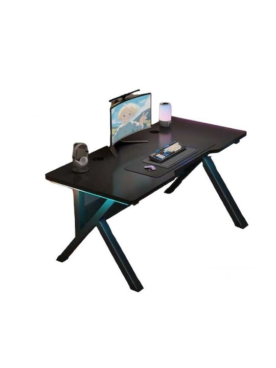 Spielbüro Holz Schwarz mit Metallbeinen & LED 120x60x76cm