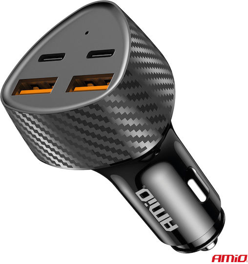 AMiO Car Charger 50W Fast Charging with Ports: 2xUSB 2xType-C Black Color