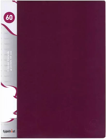 Typotrust Clipboard Flexible with 60 plastic sleeves Slides for Paper A4 Burgundy 1pcs