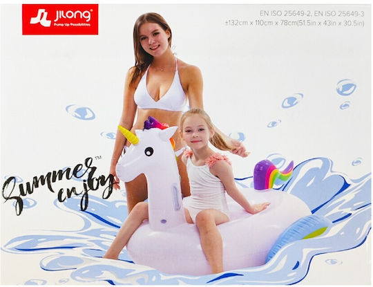 Jilong 132cm Παιδικό Φουσκωτό Ride On Θαλάσσης Unicorn με Χειρολαβές Λευκό 132x110cm