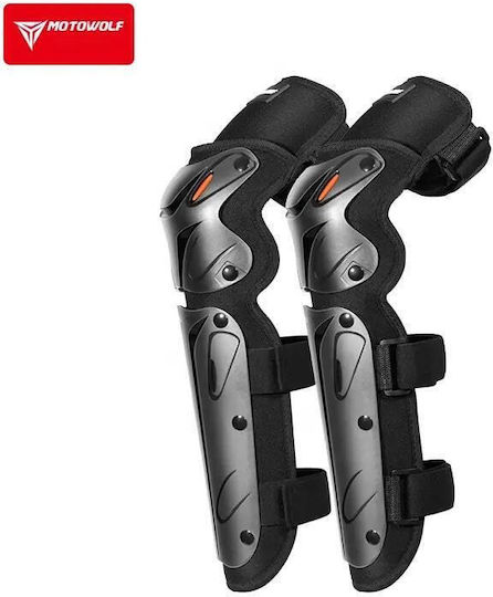 Motorrad Knie- und Ellbogenschützer Set Verstellbarer Klettverschluss Schnellverschluss Belüftet CE-zertifizierte Schalenprotektoren Modell 1010 Lang Motowolf