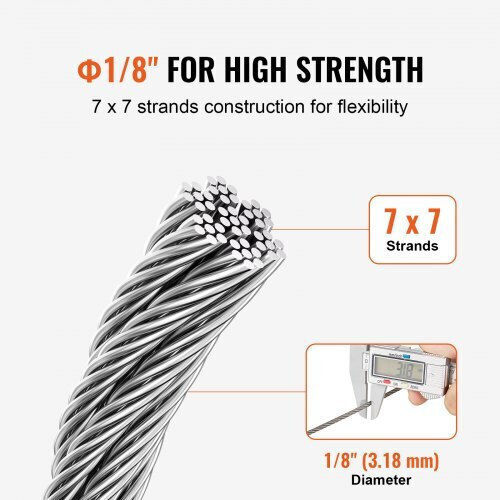 Vevor Stainless Steel Cable T316 1/8" 7x7 1000 Ft Railings Bxggssbxg3163wg03v0