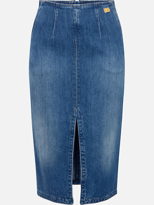 Denim Pencil Midi Skirt Blue