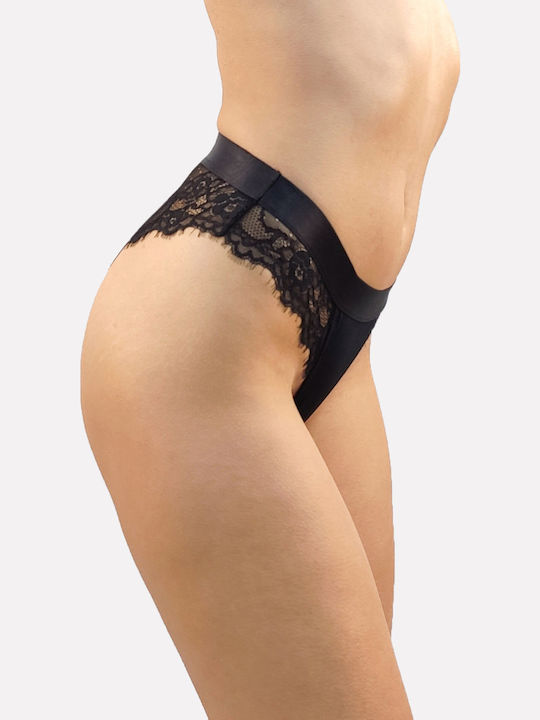 Damen Slip Nahtlos mit Spitze Schwarz