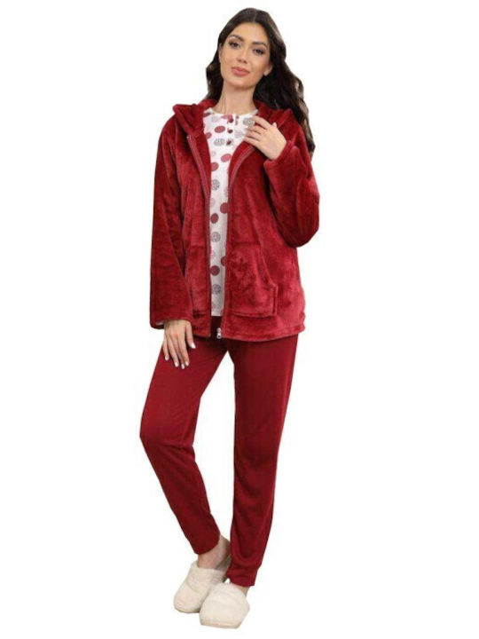 Join Winter Damen Schlafanzug Set Baumwollene Burgundisch