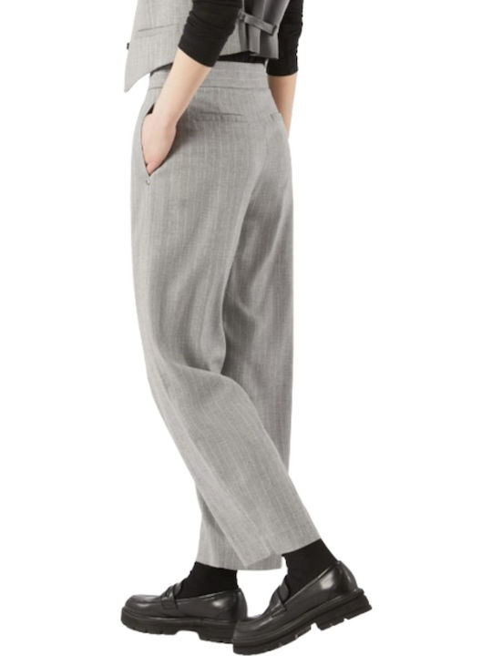 Women's Fabric Trousers Striped Light Grey