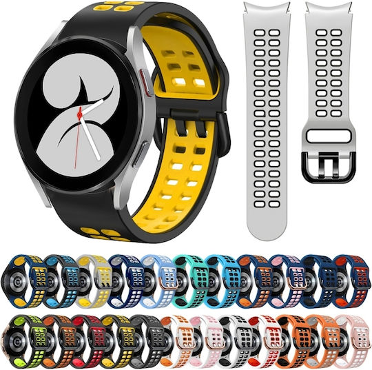 Samsung Galaxy Watch 4 44mm 20mm Breathable Silicone Watch Band Two-Tone Gray+Yellow