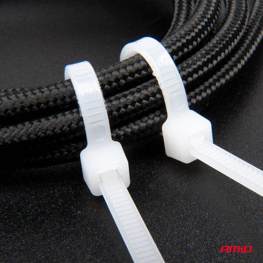 AMiO Plastic Cable Ties 100mmx2.5mm In White Colour 100pcs 04305
