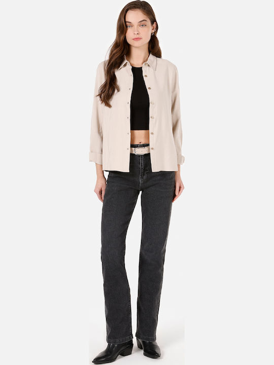Langärmelig Damen Hemd Beige
