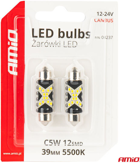 AMiO Lampen Auto C5W Canbus LED 5500K Kaltes Weiß 12-24V 2Stück