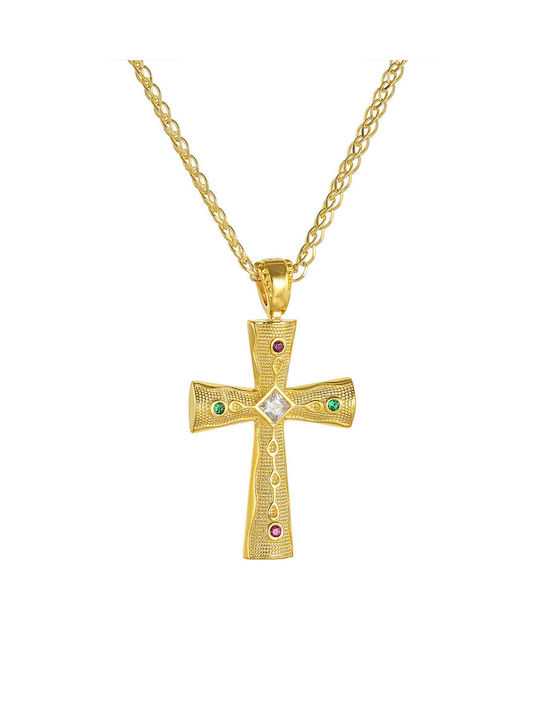 Kritsimis Gold Byzantine Cross 14K Double Sided with Chain