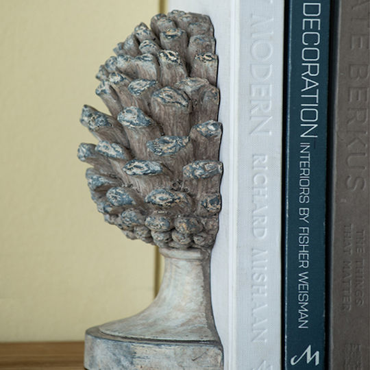 Artekko Pine Cone Βιβλιοστάτες Κουκουνάρα Ρητίνης Γκρι 23.5x18.5x15.5 Cm Σετ/2