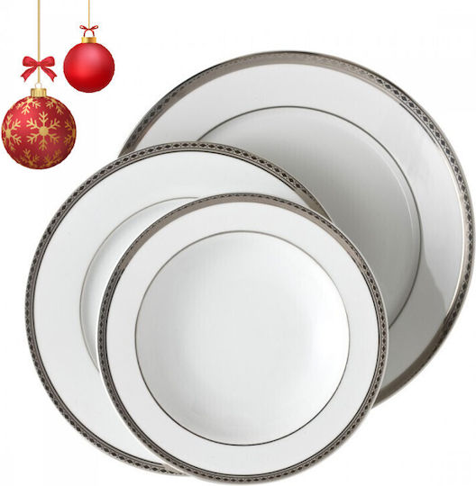Emfasi 443 Platinum Silver Porcelain Dinnerware Set 44pcs