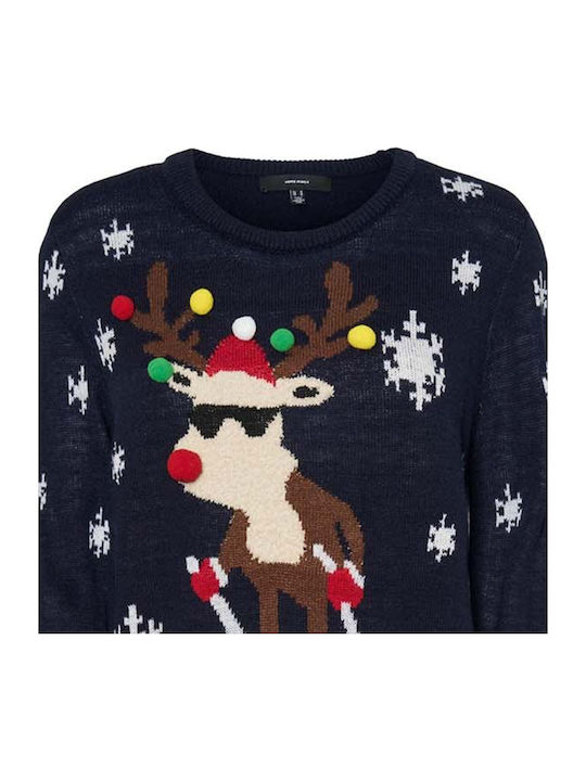 Knitted Vmrudolf Ls O-neck Blouse Xmas Man 10272460 19-3923 Tcx Navy Blazer Wartwork