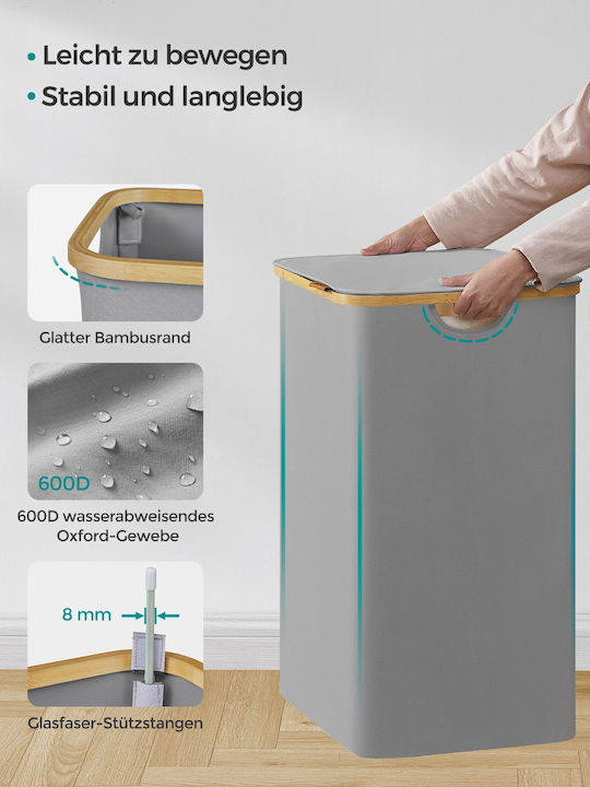 Songmics Καλάθι Απλύτων Υφασμάτινο Πτυσσόμενο 52x38.5x70.5cm Γκρι