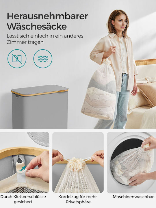 Songmics Καλάθι Απλύτων Υφασμάτινο Πτυσσόμενο 52x38.5x70.5cm Γκρι