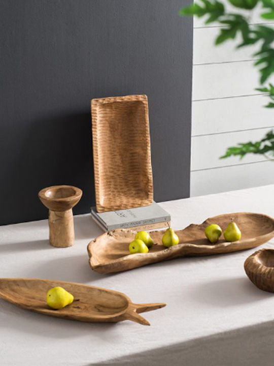 Artekko Wooden Rectangular Serving Tray with Handles in Brown Color 44x24x15cm 70633 1pcs