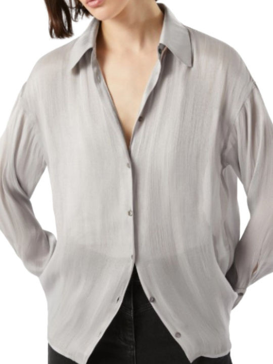 Μακρυμάνικο Γυναικείο Σατέν Πουκάμισο Metallic Light Grey