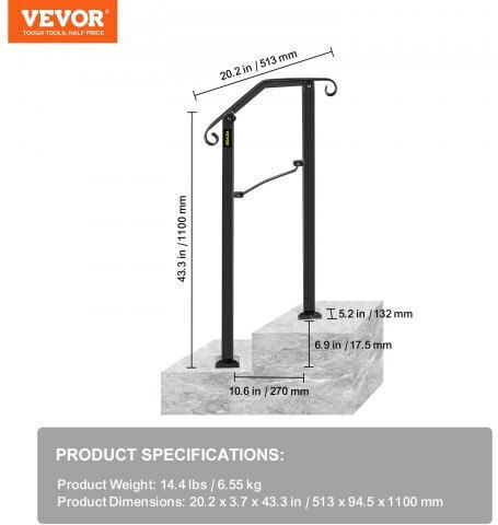 Vevor Handrail Arch #1 1 Step Matte Black Ltfs1h2bhsgm00001v0