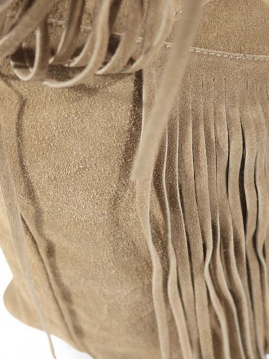 Damentasche aus Leder mit Wildleder und Fransen Taupe