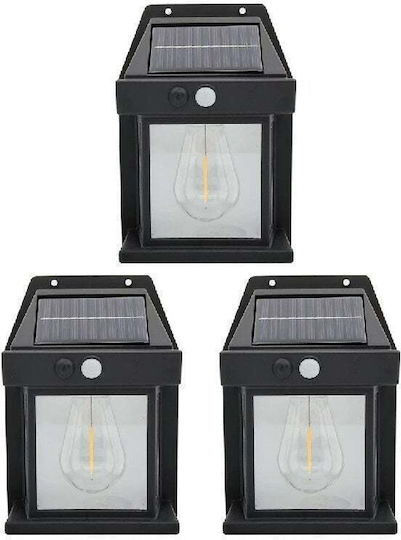 Set de 3 Lămpi Solare de Perete 2W 600lm Impermeabile IP65 pentru Grădină sau Casă Negru
