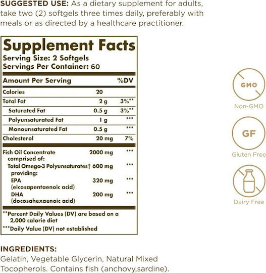 Solgar Omega-3 Fish Oil Concentrate Fischöl 1000mg 120 Softgels