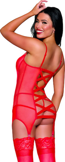 Σέξι Κόκκινο Babydoll Ζαρτιέρες Στρινγκ