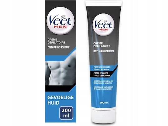 Veet Men Depilatory Cream Sensitive Skin Hair Removal Creams Kit For Body Chest Back Hands & Feet 2x200ml