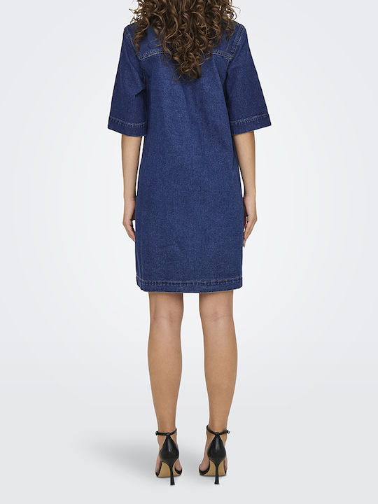 Summer Mini Shirt Dress Denim Dark Blue Denim