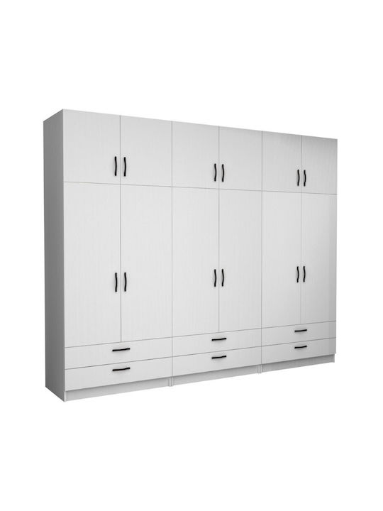 Six Door Wardrobe Victoria with Loft White 300x60x240cm