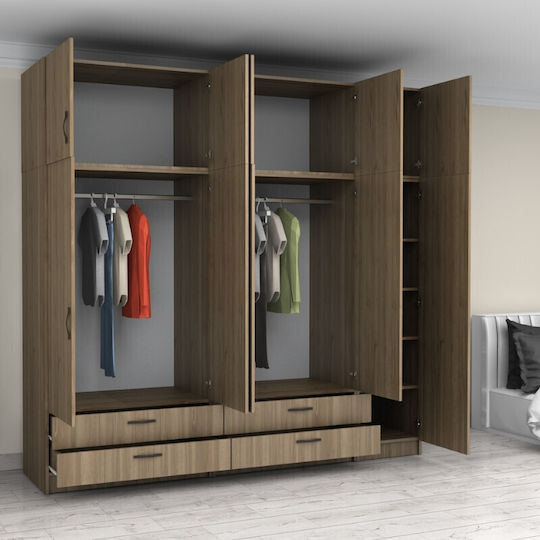Cinci uși Dulap de Haine Victoria cu Spațiu de Depozitare Nuci 250x60x240cm