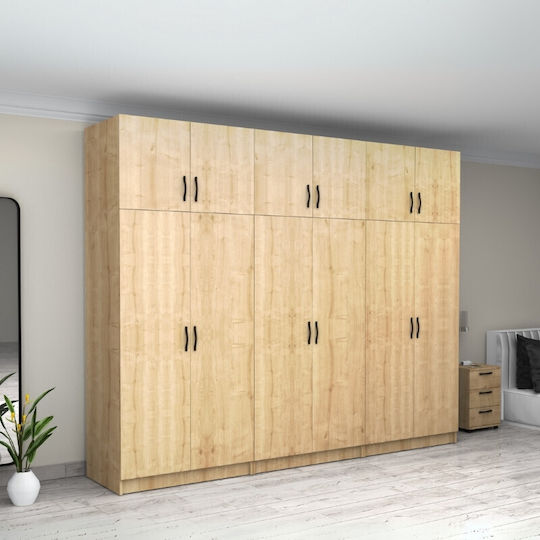 Six Door Wardrobe Victoria with Loft Natural Beech 300x60x240cm