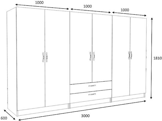 Шест врати Гардероб Victoria Natural Beech 300x60x181см